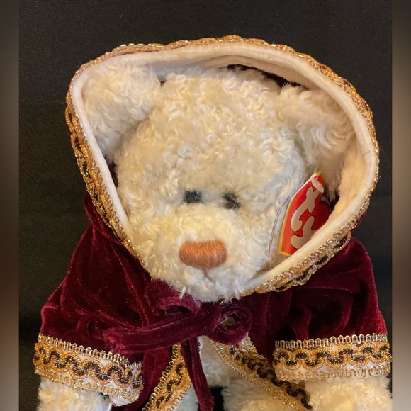 Ty Gem cream stuffed teddy bear in beautiful velvet hooded coat - Picture 6 of 12